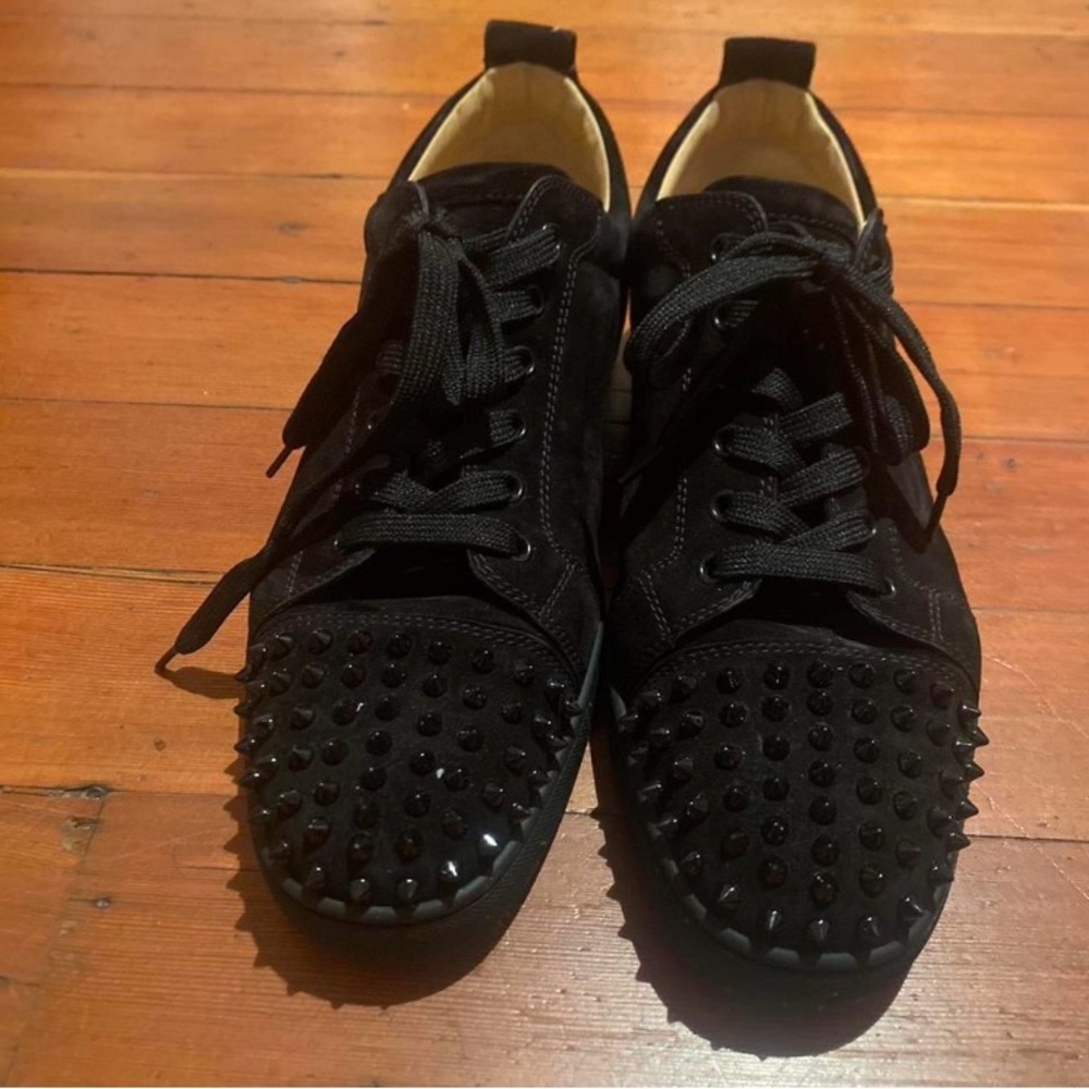 Christian louboutin red bottoms with the spikes suede shoes
